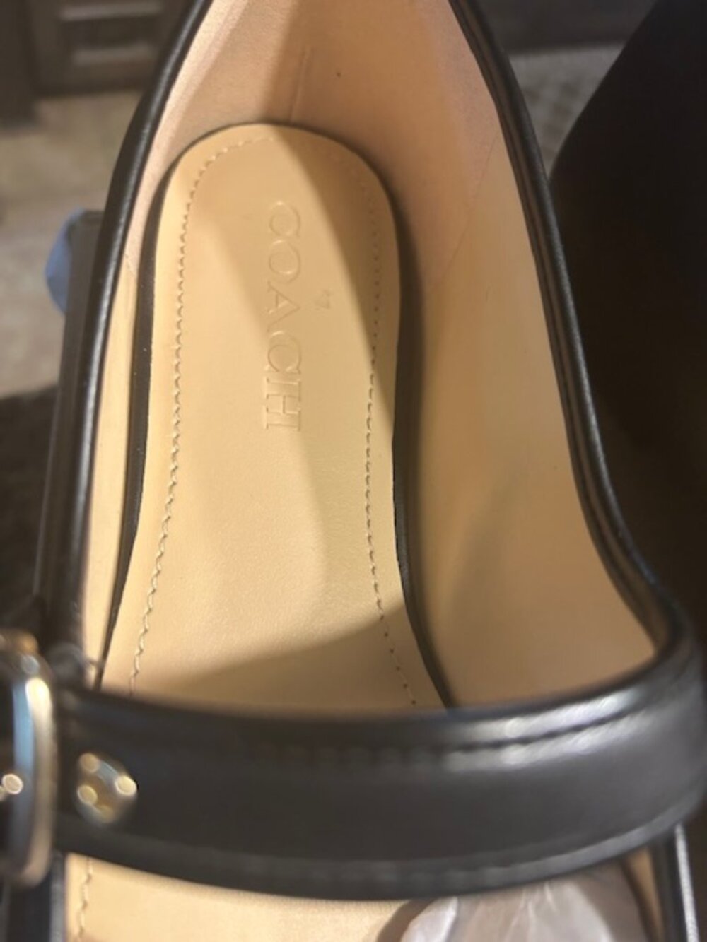 Coach Black C Rivet Leather Mary Jane Flats - Picture 8 of 12
